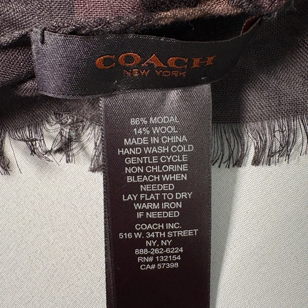 Coach New York Leopard Print Scarf Modal Wool Blend Brown Black Animal Print